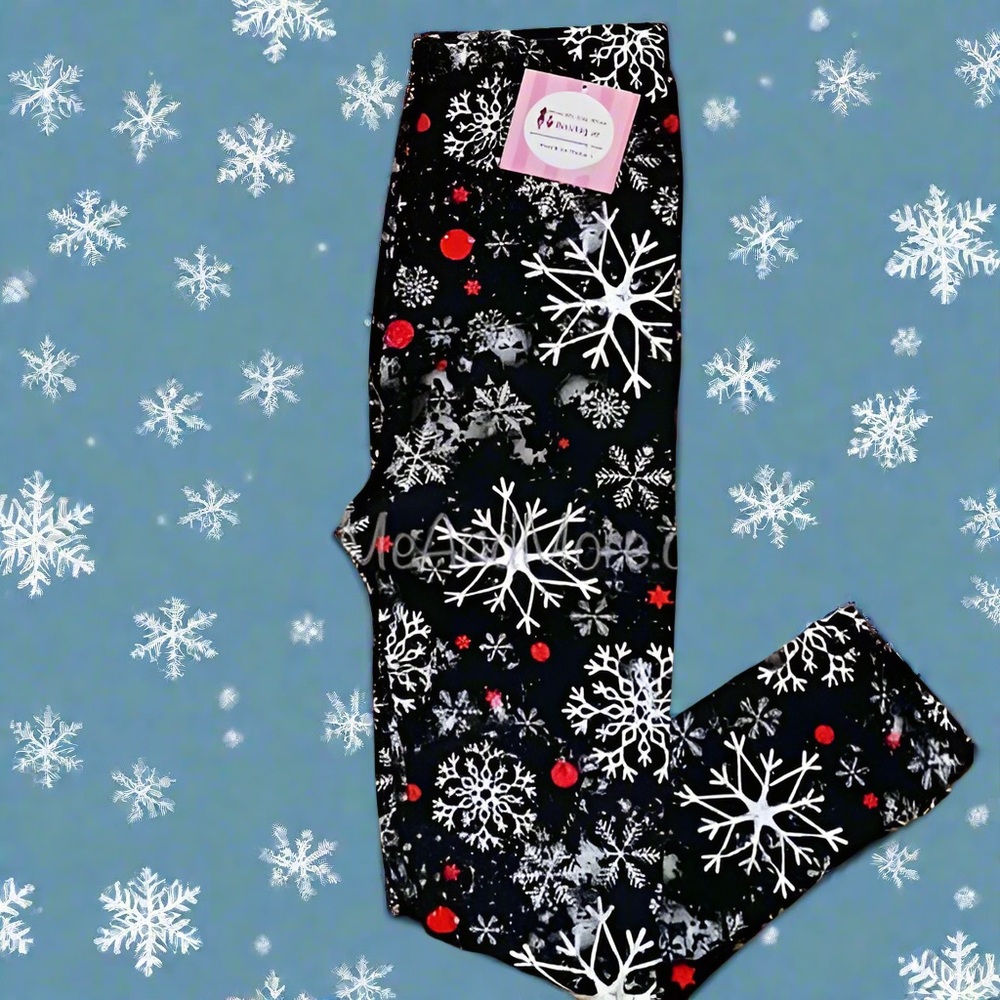 Small NEW Girls Christmas Snowflake Leggings Luxury Soft Yoga Pants - Picture 9 of 9